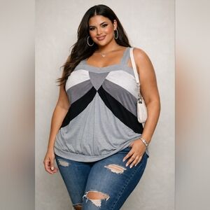 Women's Gray and Black Colorblock‎ Top 3x Y2K